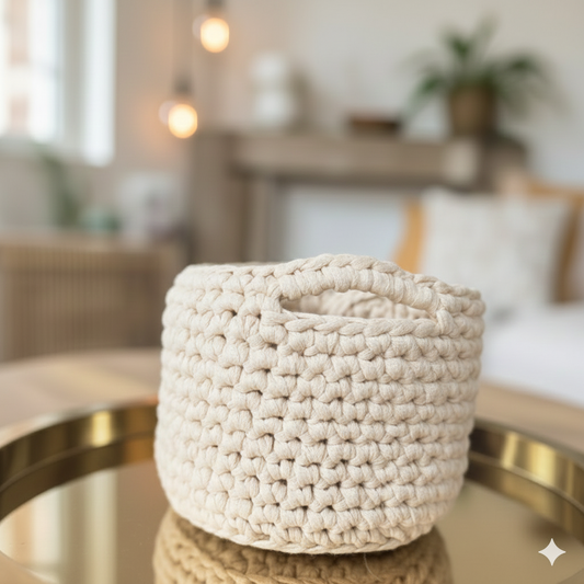 Panier crocheté à la main "Feuilles et lumières"