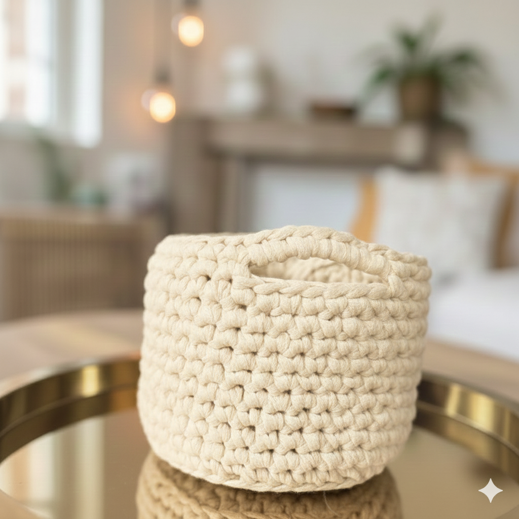 Panier crocheté à la main  "Feuilles et lumières"