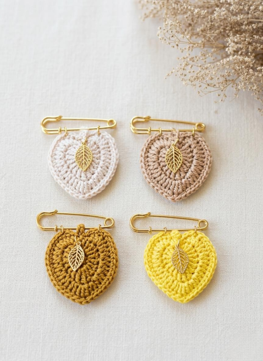 Broche Feuille sculptée jaune