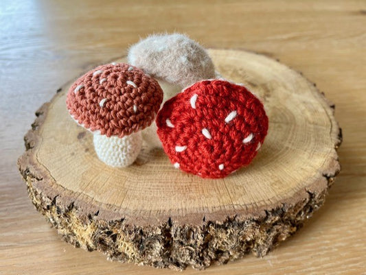 Trio de champignons au crochet – Décoration automnale -